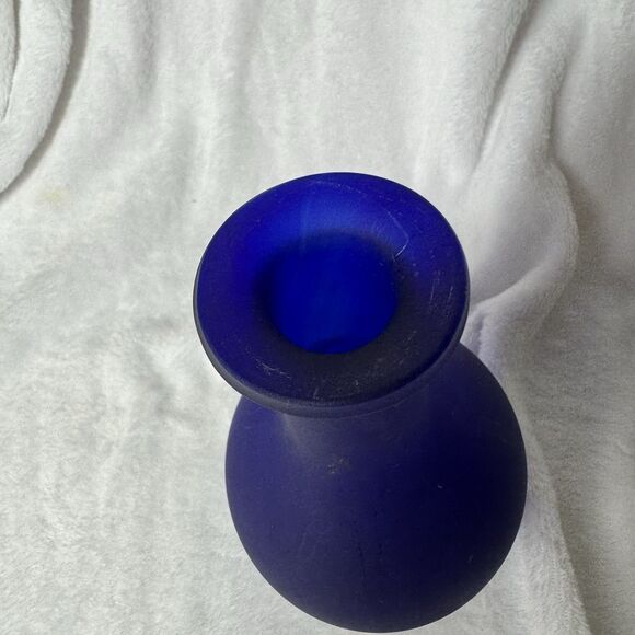 Vintage Luna Cobalt Blue Frosted Glass Vase – 9” - Picture 5 of 8